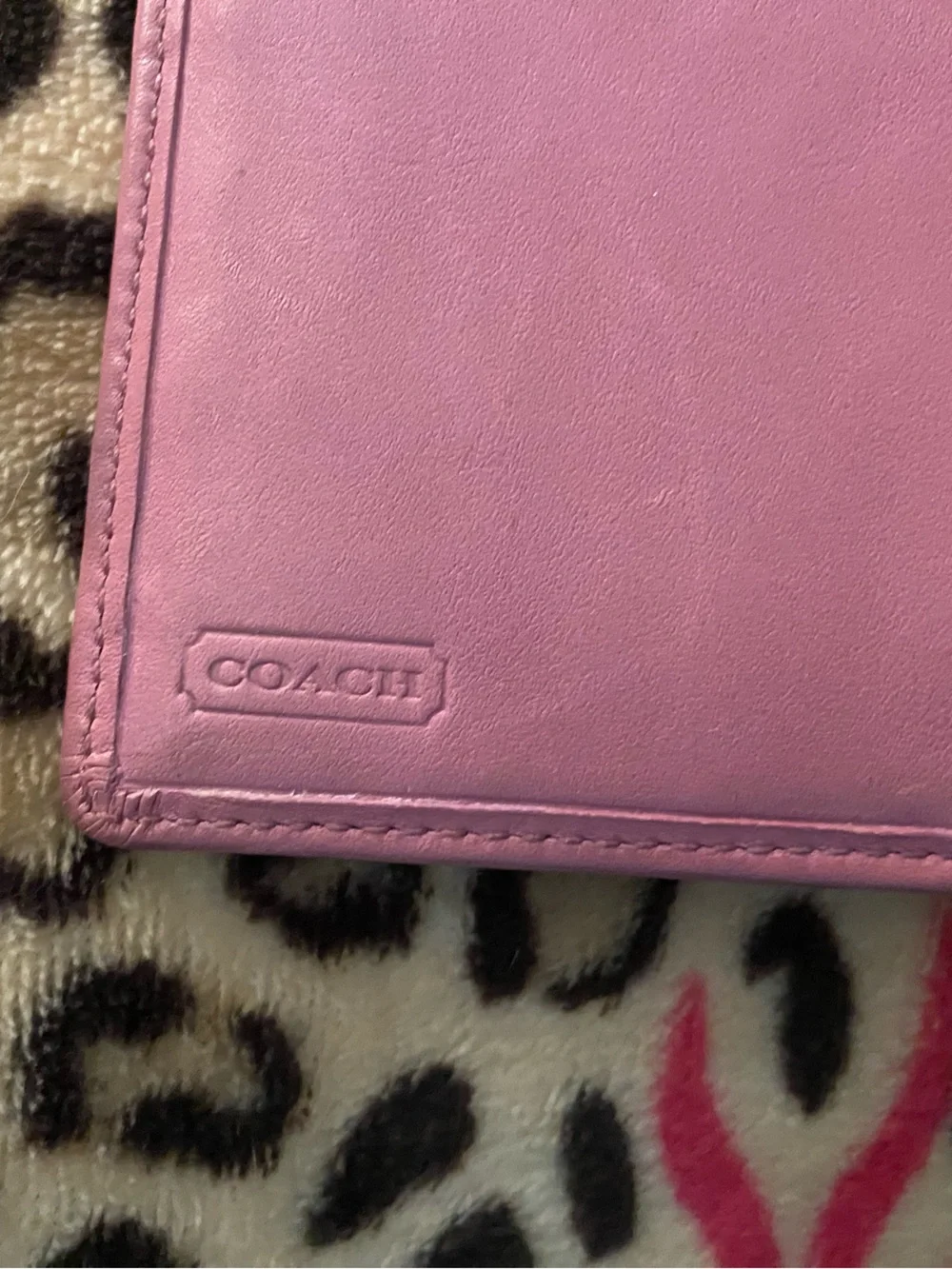 Coach Beige Signature Card Holder with Pink Trim and Charm Dangle